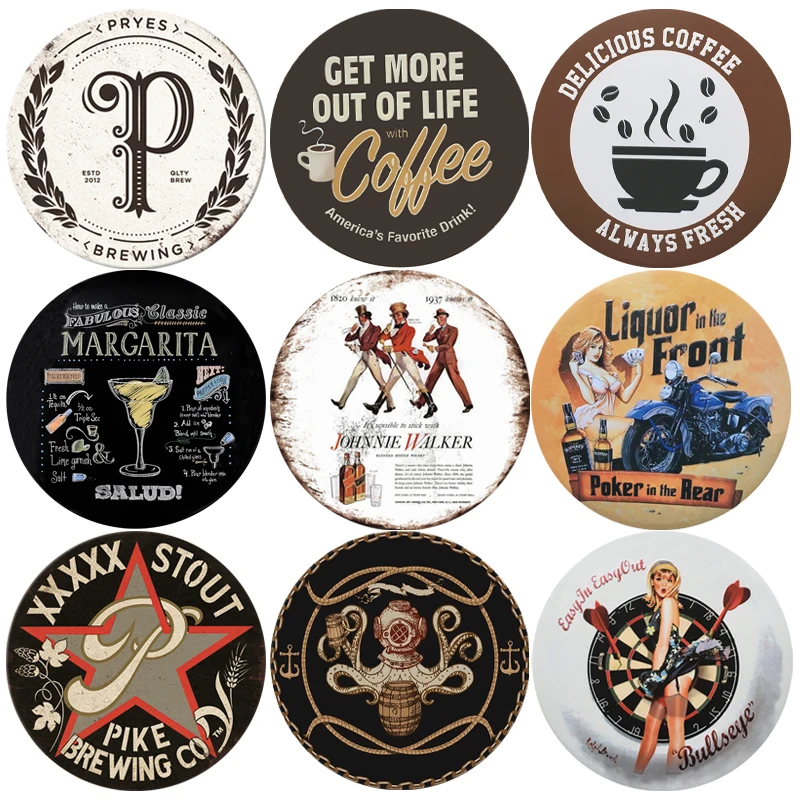 Wholesale Custom  Tin Sign Wall Decor Poster 30*30cm 3d Vintage Metal Sign Round Tin Sign