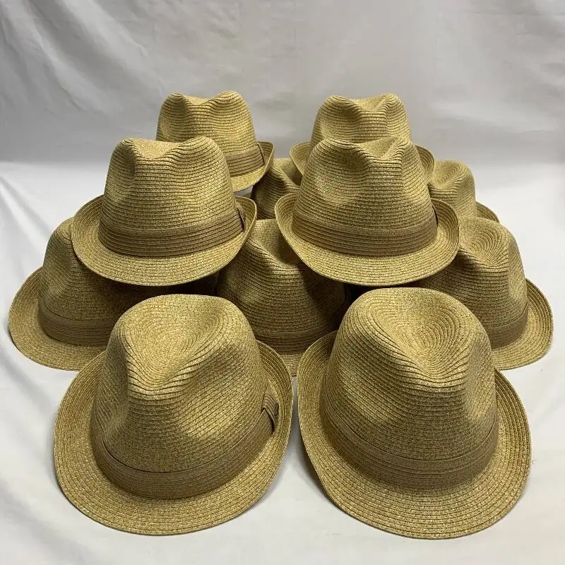 OEM Factory Fashion Hollow Sombreros De Paja Wide Brim Boater Caps Custom Straw Fedora Panama Hat With Rib Stripe Band