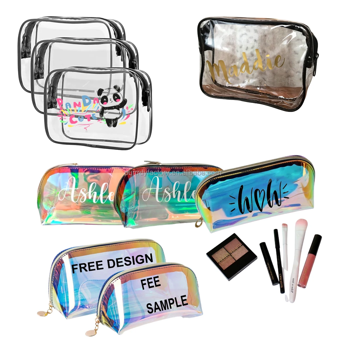 Waterproof Oem Customized Logo Printed Printing Transparent Travel Pvc Gift Organizer Pouches Toiletry Clear Cosmetic Makeup Zip
