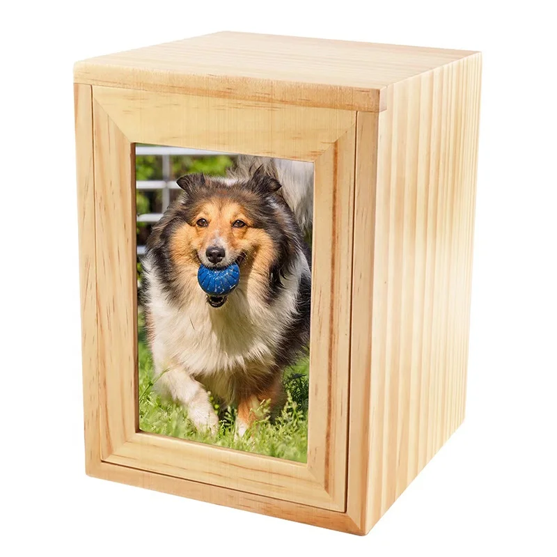 Popular Pine Solid Pet Funeral Dog Cat Cremation Container Ornament Pet Memory Box Wooden Pet Urns Dog Caskets