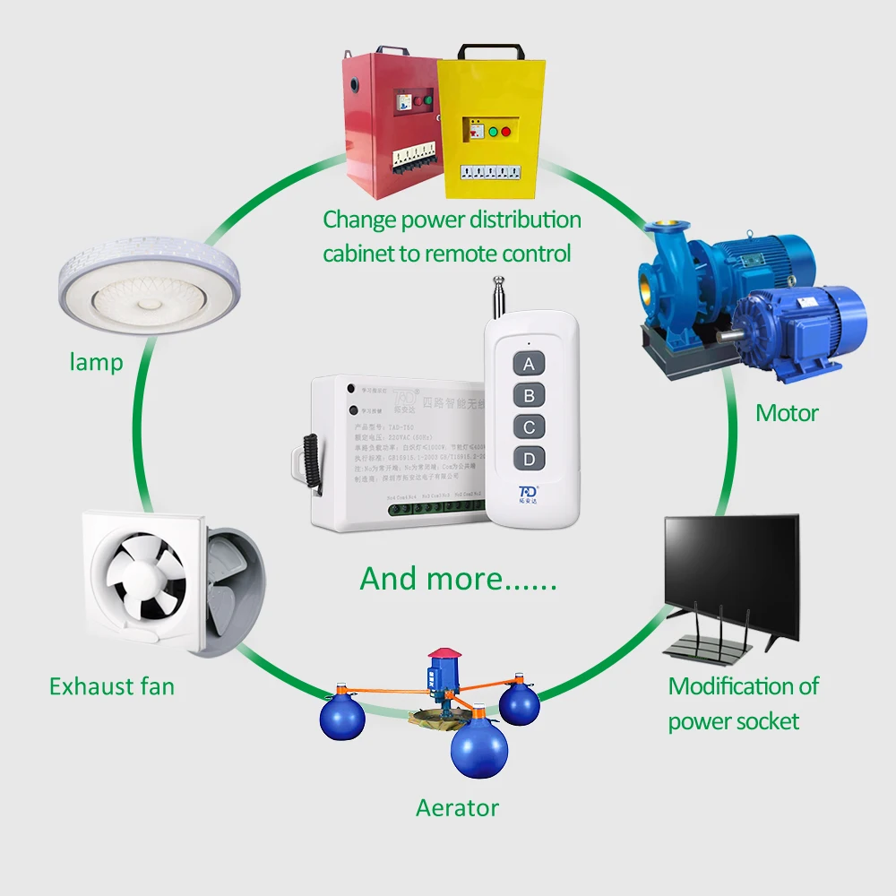Long transmitter distance of 4 Channel RF wireless remote control light switch