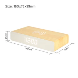 Wooden Wireless Wood Charging Alarm Led Qi Fast Charge Phone Charger Clock