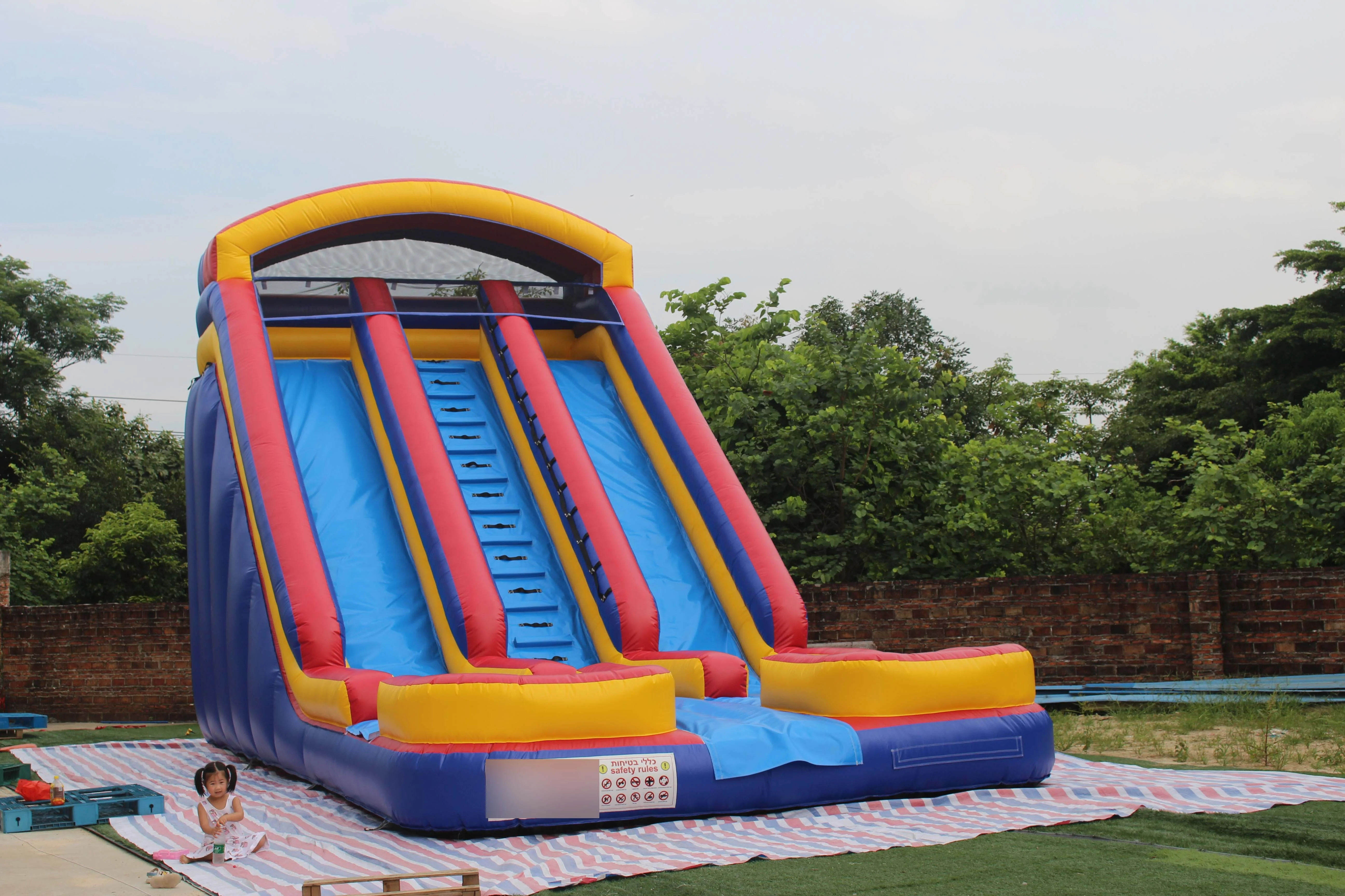 Colorful customized commercial inflatable slides water slides pool double lanes and pools inflatable water slides with pool
