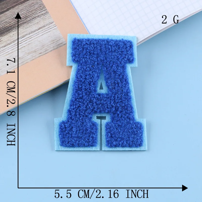 26 alphabets heat press backing colorful towel chenille letter patch iron on chenille patches for garment hat hoodie