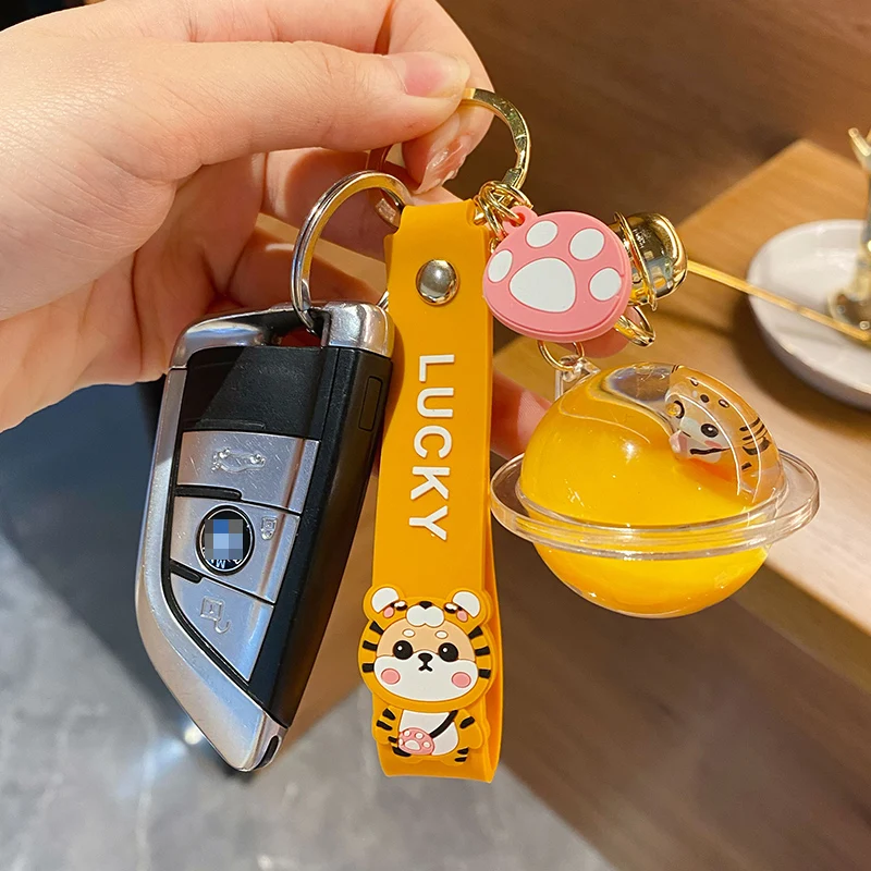 BaiMao High quality round liquid acrylic keyring PVC Animal keyring 3D Lucky Shiba Inu floating liquid keychain promotional gift