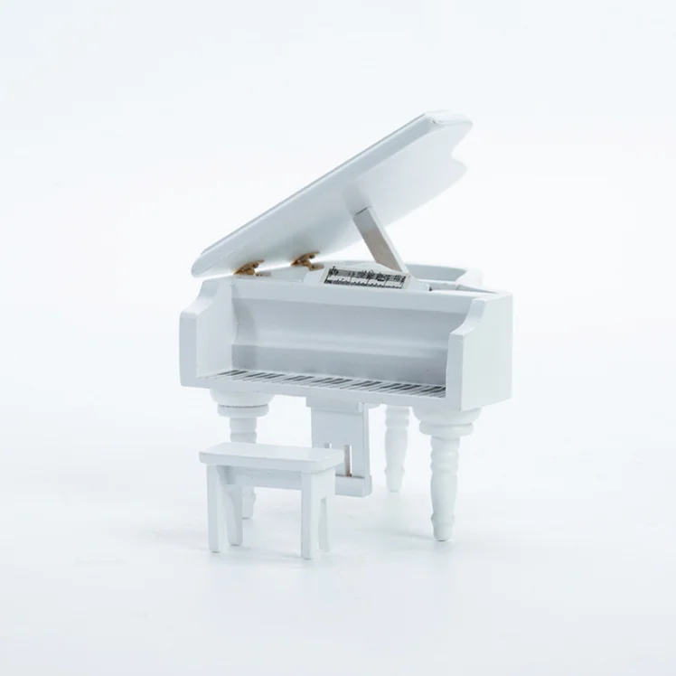 Doll Piano with Chair 1:12 Scale Miniature Musical Instrument, Wooden Grand Piano for Dollhouse Accessories