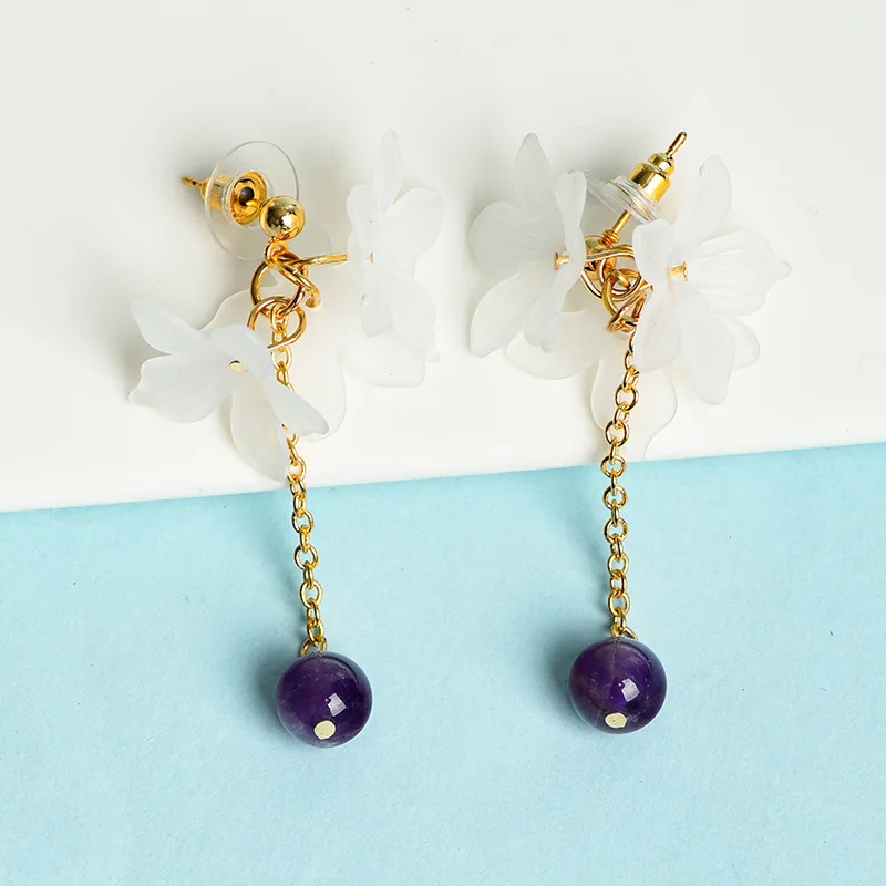 New Bohemian Handmade Natural Stone Beaded Stud Earrings Flower Round Stone Beads Healing Crystal Earrings for Women