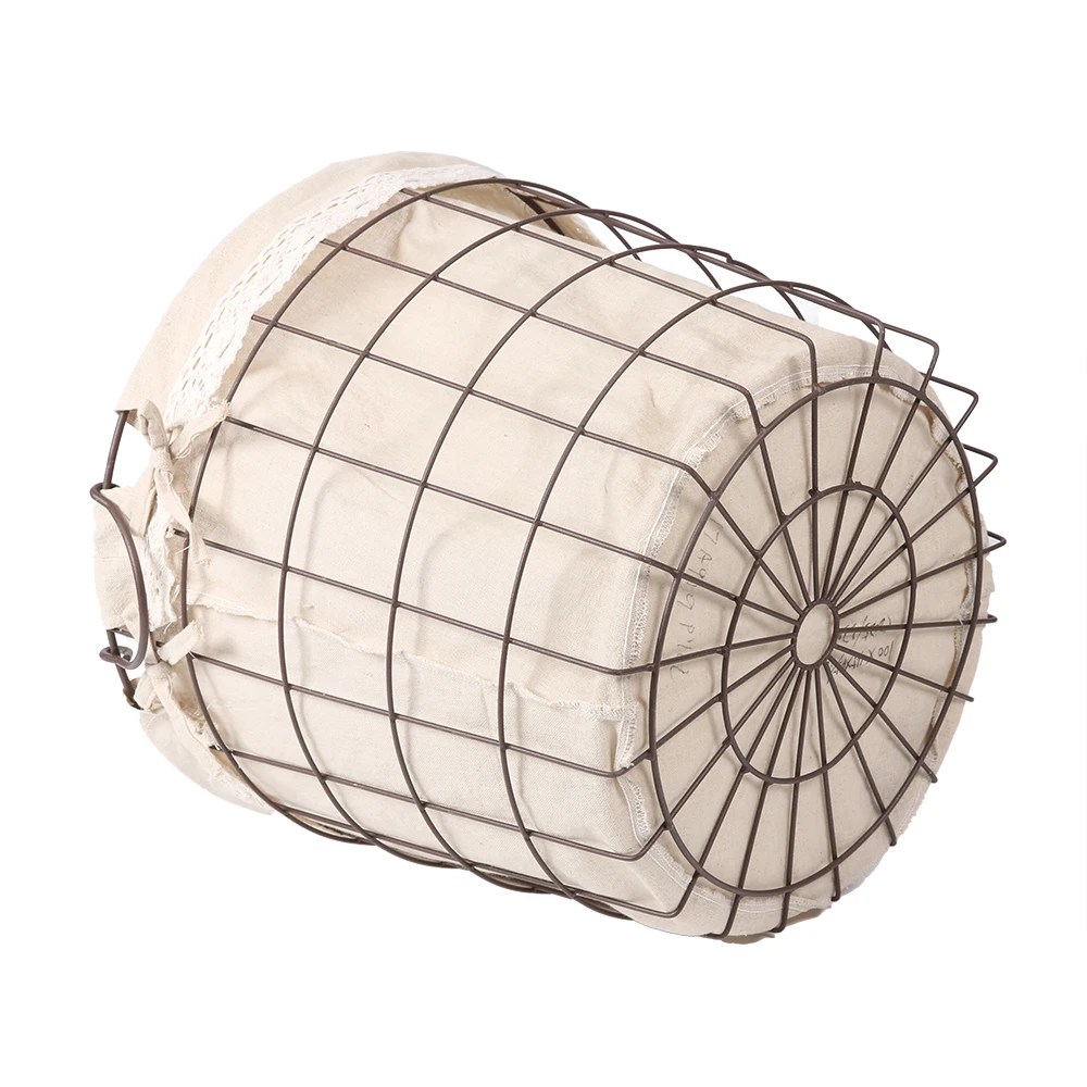 Metal Wire high quality material with  cotton lining  Laundry Basket  iron storage basket white canvas natural storage basket