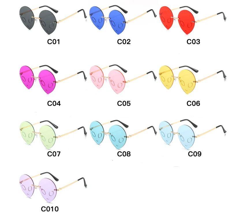 2024 New Arrival Popular Women Holiday  Glasses Cool Space Alien Party Rimless Halloween Sunglasses Mirror For Dance