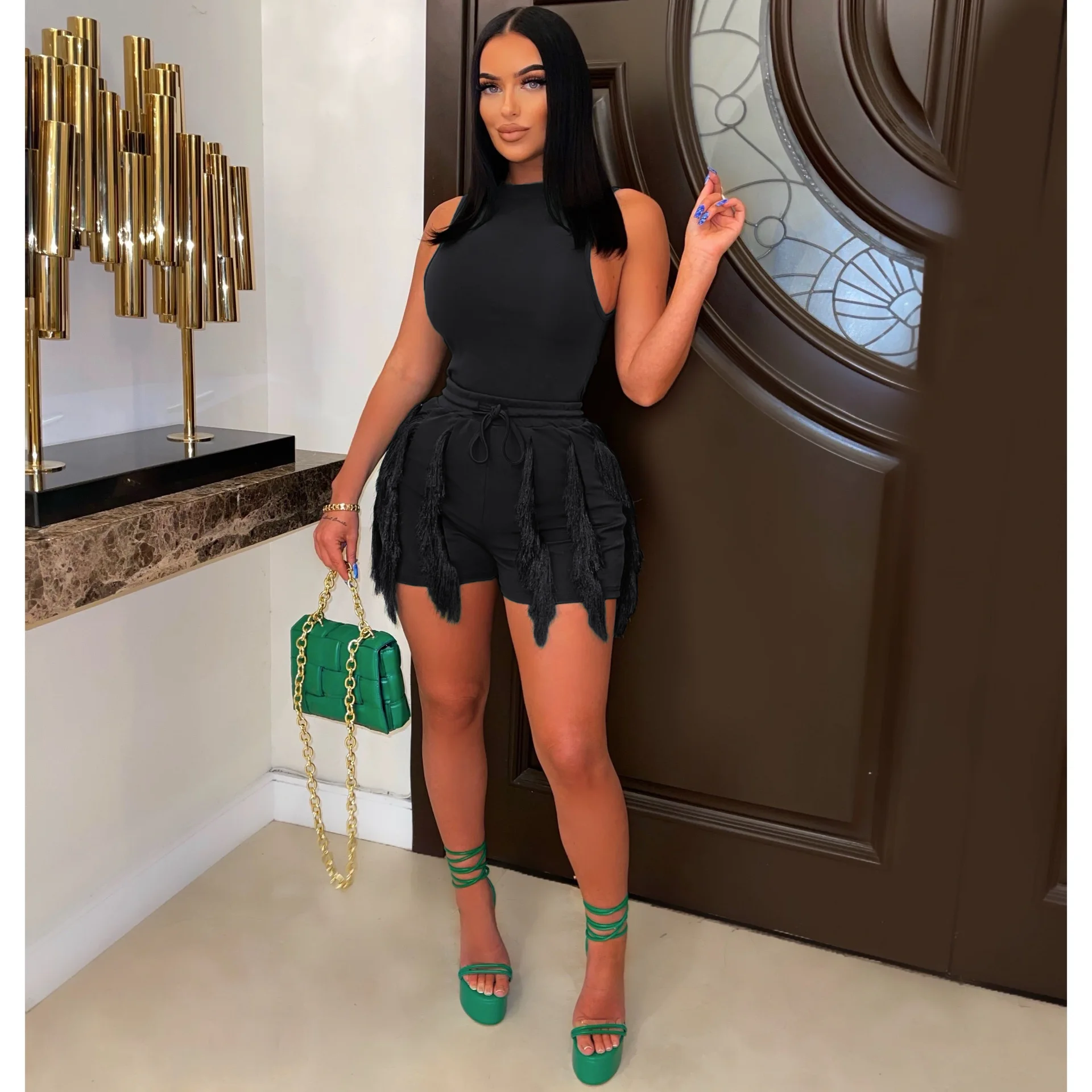 Fringe Tassel Pants Two Piece Set Women Clothes Sexy Summer Outfits for Woman Casual Luxury 2 Pieces Matching Sets Short Pant