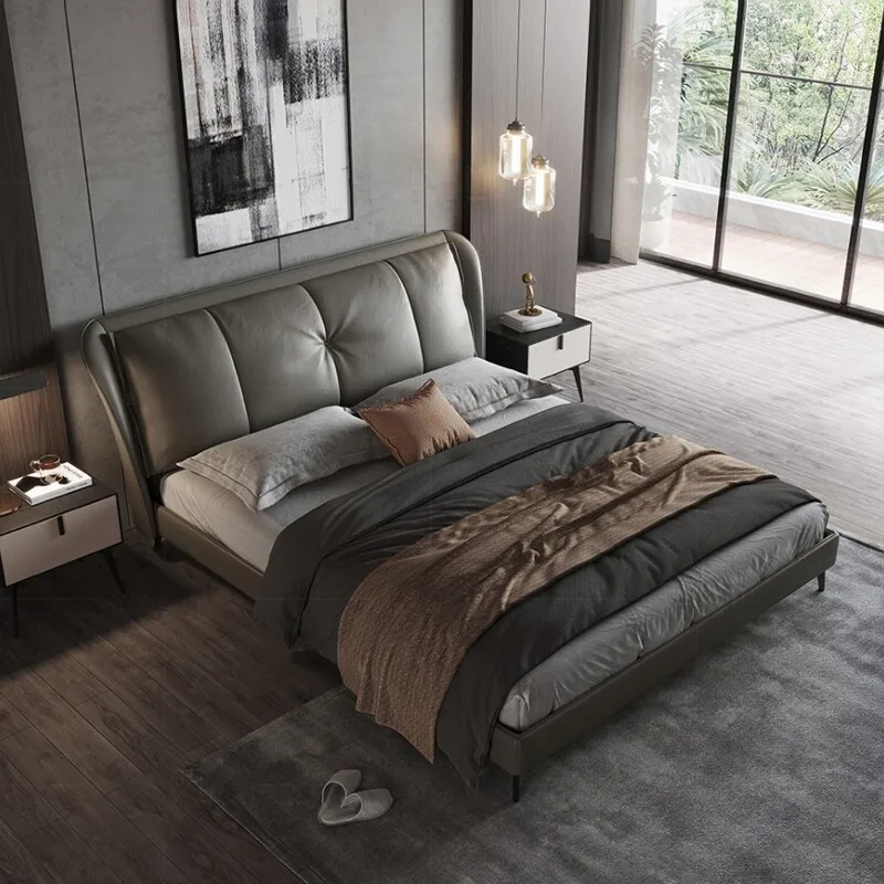 2022 new arrival nordic simple modern leather fabric double bed