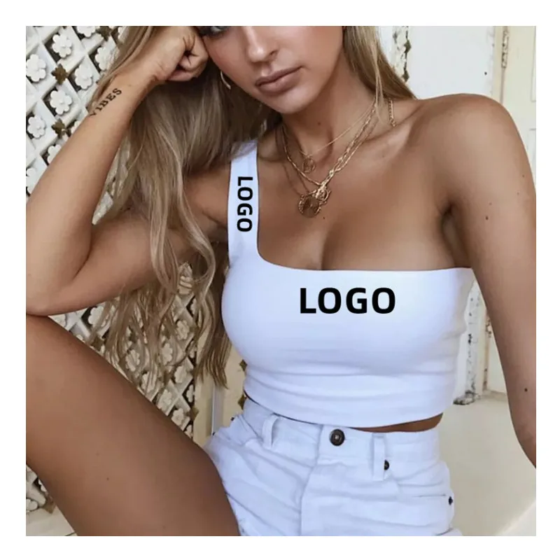 Women Lady Female One Shoulder Crop Tops Sleeveless T-Shirt Tank Tops Summer Beach Vest Bare Midriff Fashion Clothes Wholesale