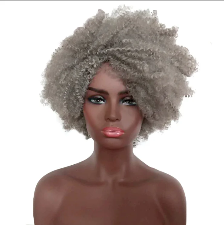 
African small curly hair wig European and American female short curly hair silver white explosive head chemical fiber 