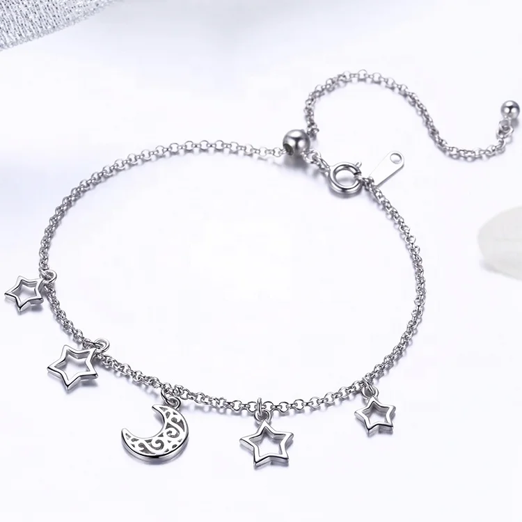 
top products this month Simple 925 Silver Moon And Star Bracelet moon and star bracelet 