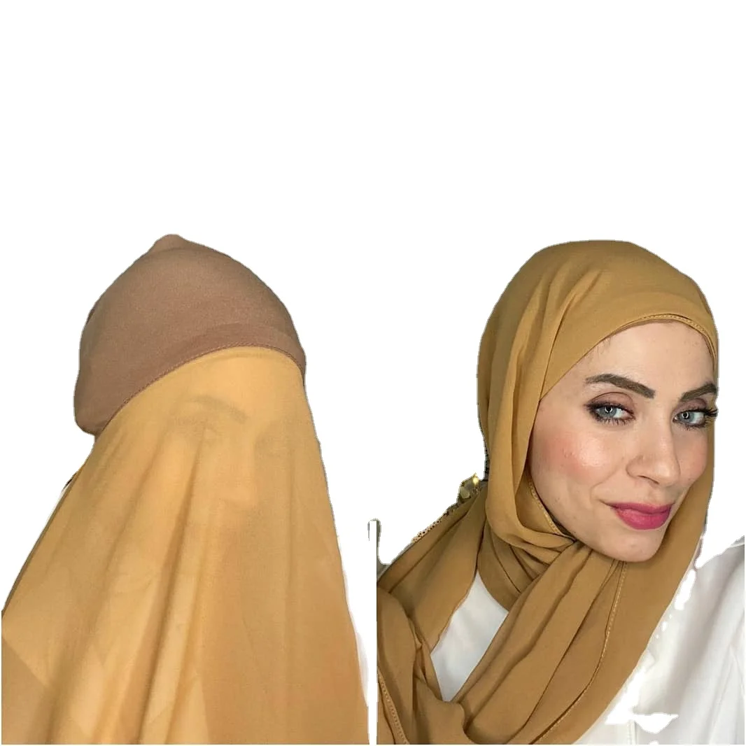 2022 new ready to wear under scarf muslim underscarf instant chiffon undercap hijabs with cap