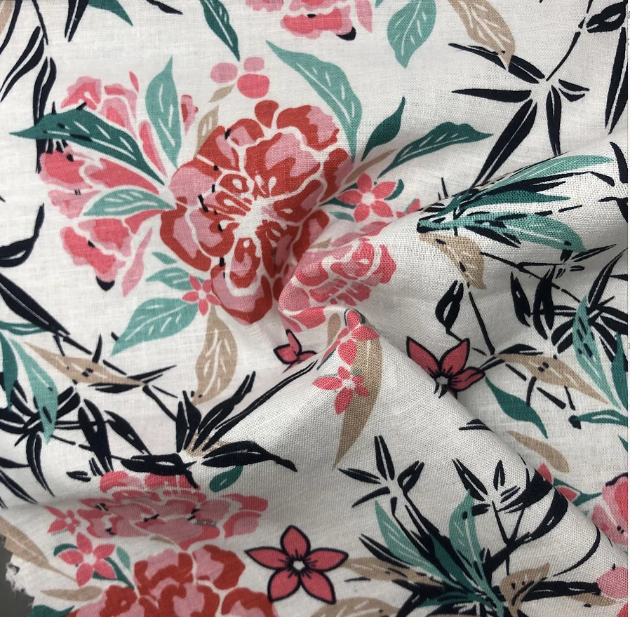 Linen Supplier woven linen viscose blend printed fabric for men shirt women dress