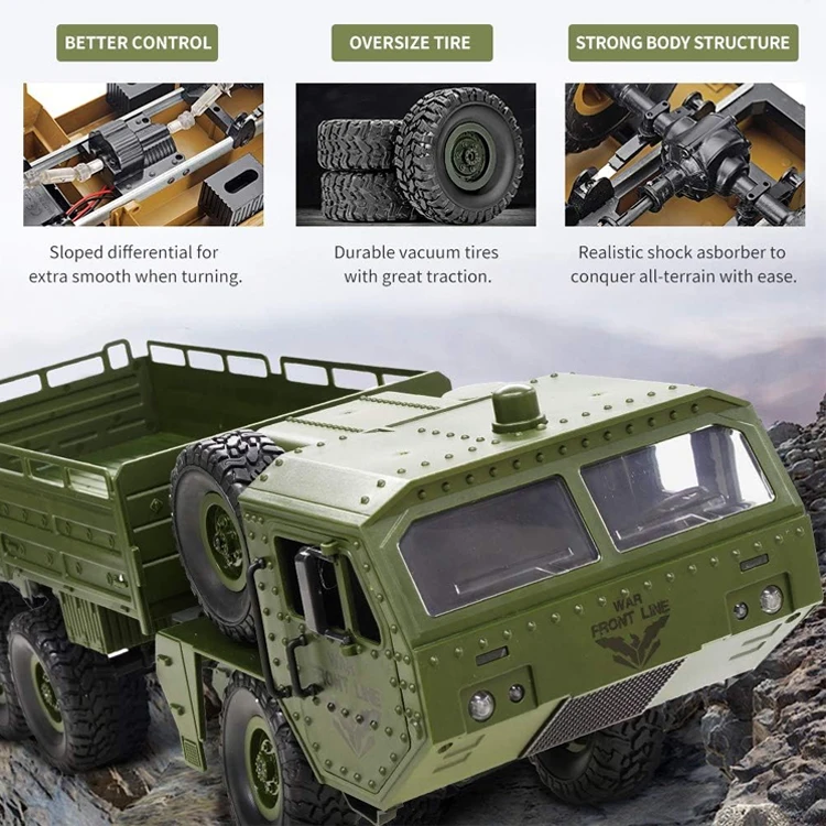 2.4Ghz Electric High Speed RC Truck Military Truck Off-Road Car 6WD Remote Control Military Car Toy for Kids