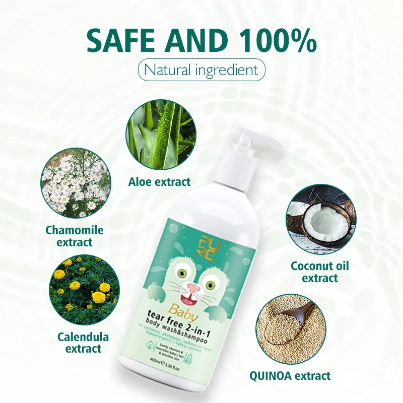 Natural Mild Tear Free Formula Organic Baby 2-In-1 Body Wash Shampoo Soothe Moisturize Skin Makes Hair Soft And Silky
