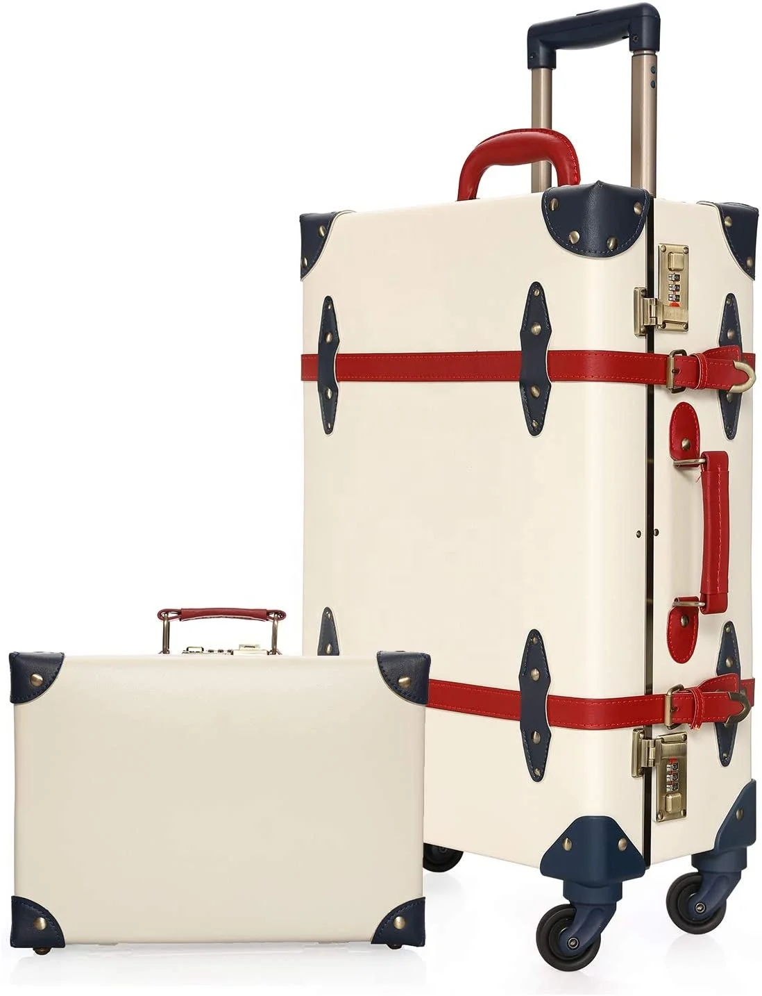 Vintage Trunk Combination Luggage Sets of 2 Piece, Hard Shell Retro Travel Suitcase with Wheels