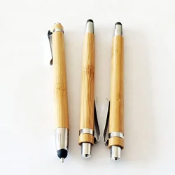Promotional executive rubber tip capacitive laser bamboo pen stylus for iPad