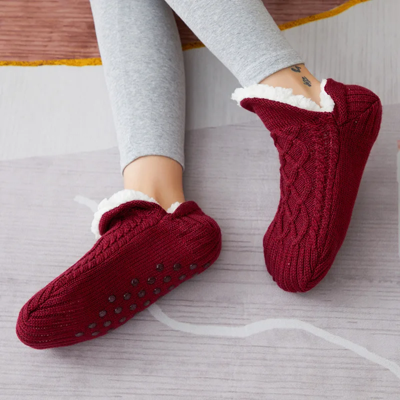 High Quality Indoor Thermal Winter Warm Fuzzy Slipper Floor Anti Slip Fleece Lined Sherpa Socks