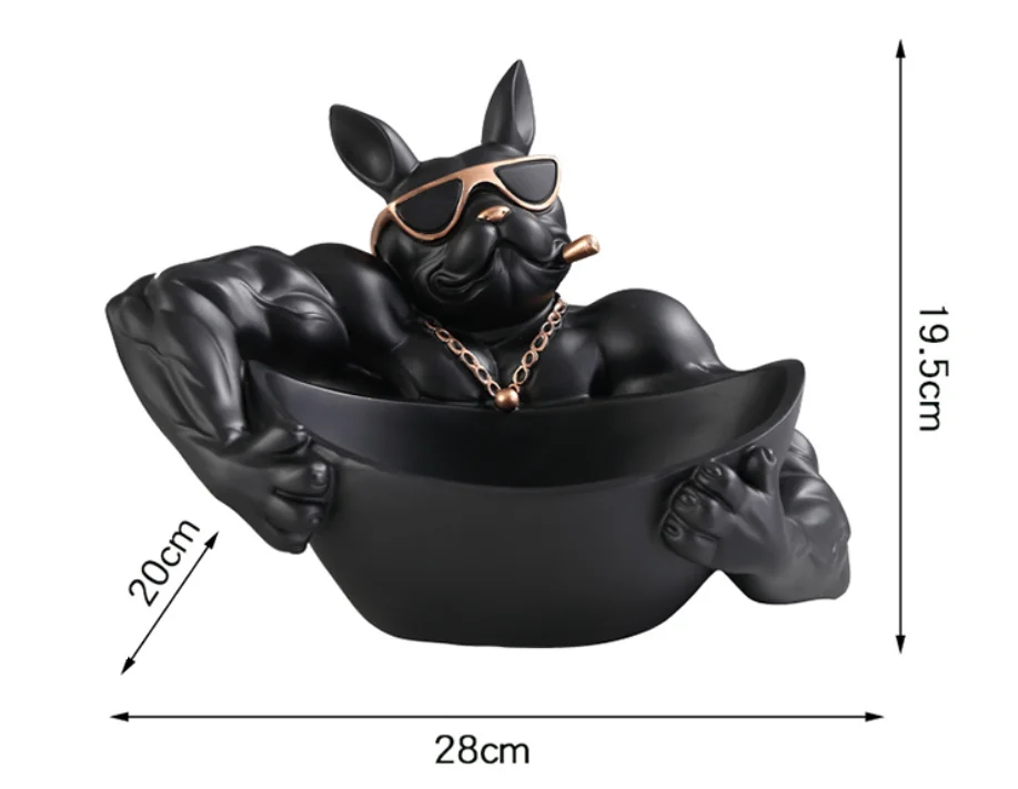 2024 NEW POLYRESIN MUSCLE FRENCH BULLDOG HOLDING HOUSE TABLETOP DECORATIVE CANDY BOWL BOX HOLIDAY GIVEAWAY GIFT SCULPTURE TOY