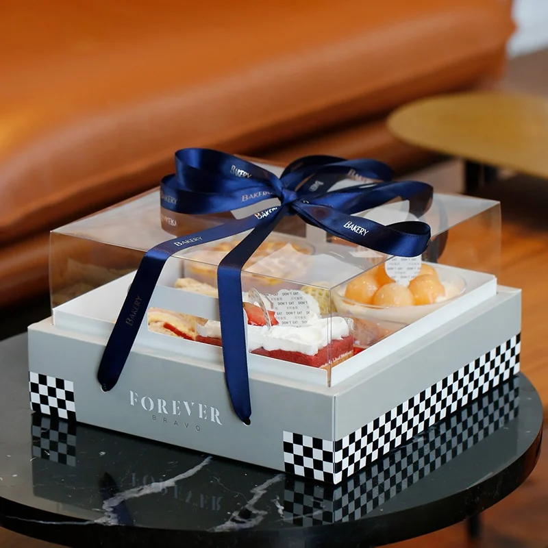 4 Cubes 6 Cupcakes Dessert Doggy Box Transparent Doughnuts Pastry Mousse Puffs Afternoon Tea Combo