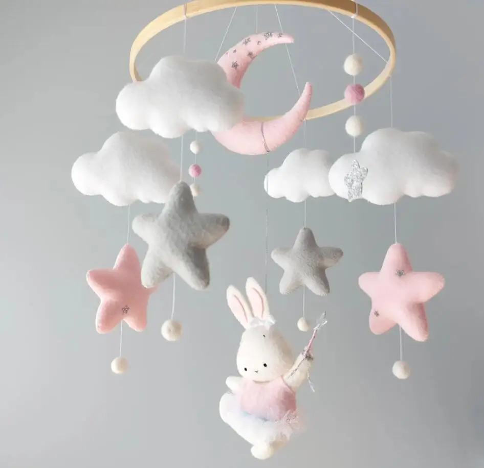Фэнтезийная игрушка для маленьких девочек мобильный кролик с волшебной палочкой розовые и серые звезды детские мягкие игрушки аксессуары новорожденных подвесные мобильные телефоны
