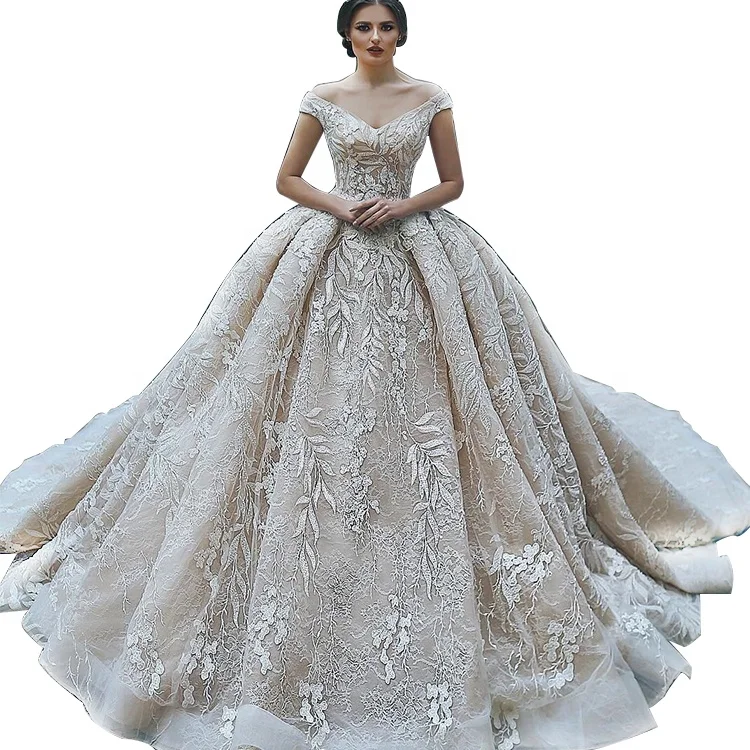 Plus Size Dresses Wholesale Off Shoulder Wedding Dress Bridal Gowns Vestidos De Novia Luxury Lace Bridal Gowns With Long Train