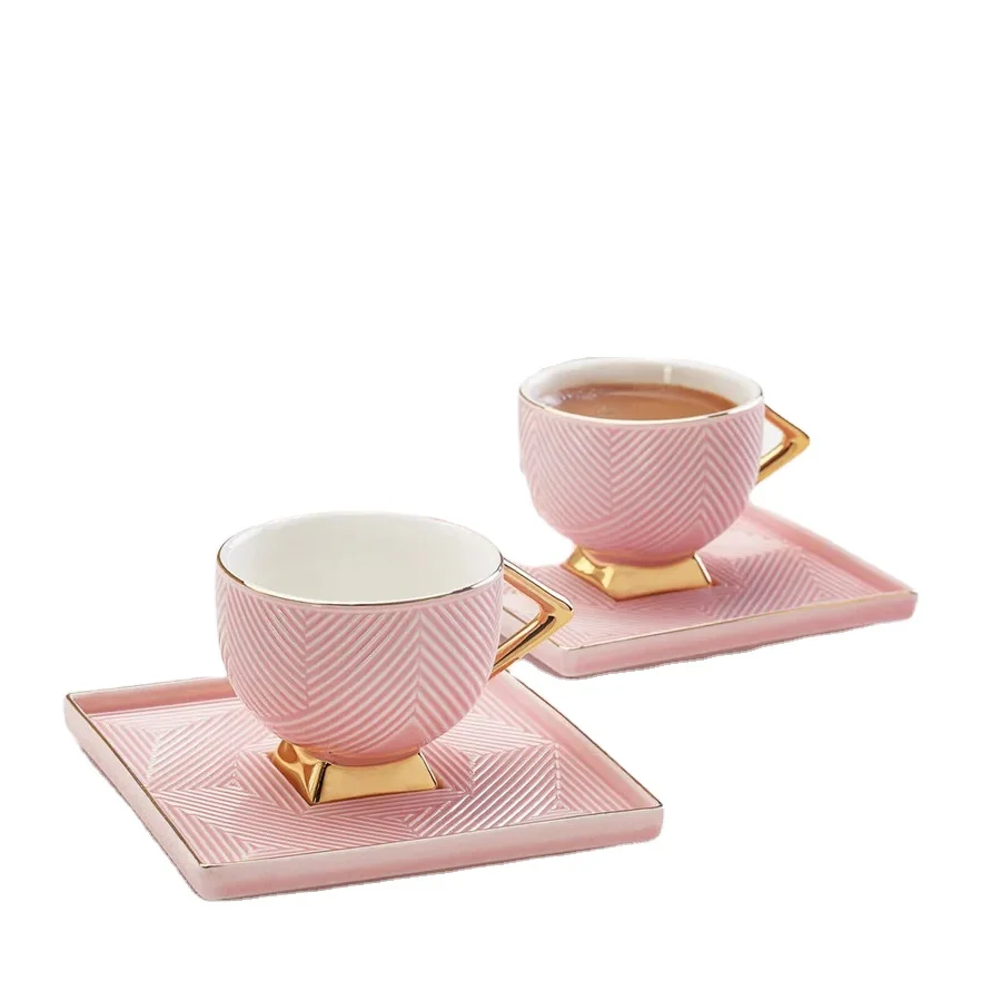 Art Deco 4 Piece Porcelain Espresso Cups Turkish Coffee Cups Sets for 2 People 80ml