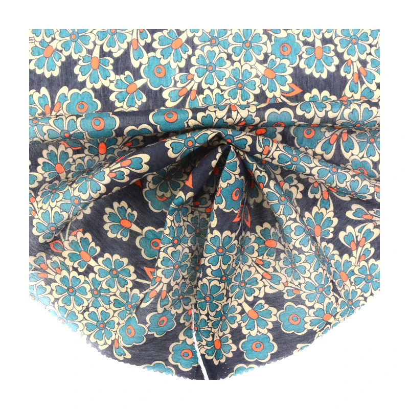 Digital Print Custom flower Design nylon sheer rayon voile designer brand fabric for womens skirt