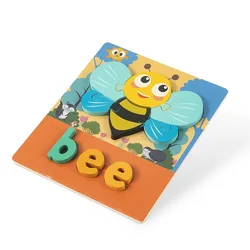 Animal Shape Jigsaw Puzzles Montessori Educational Toys with Alphabet Spelling Wooden Educational Jigsaw Puzzle