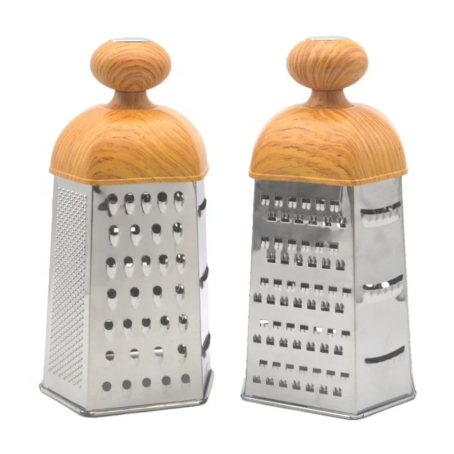BPA Free Multifunction Stainless Steel Chocolate Slicer Coconut Cheese Grater with Wooden Transfer Coating Plastic Handle