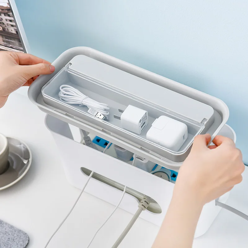 Power Cord Cable Charger Socket Storage Box Power Line Storage Organizer Box Under Desk Plastic Cable Box Organizer
