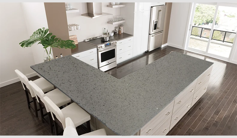 TMZ OEM/ODM Hot Sale Sparkle Series Polished Surface Grey Color Quartz Stone for Home Decoration