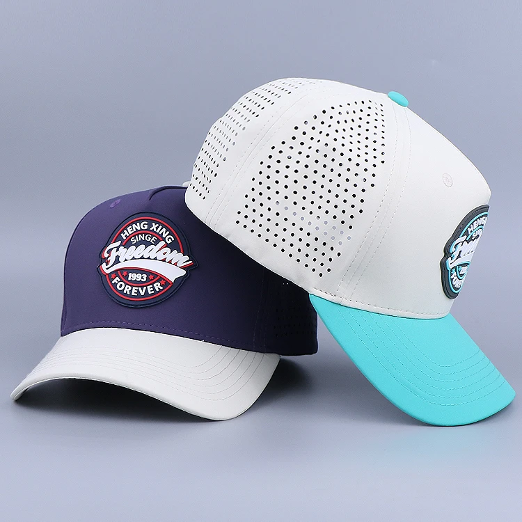 Qianzun Customized logo performance golf hat 5 panel Laser Cut Hole Breathable Mesh Sports Perforated Baseball Caps Quick Drying