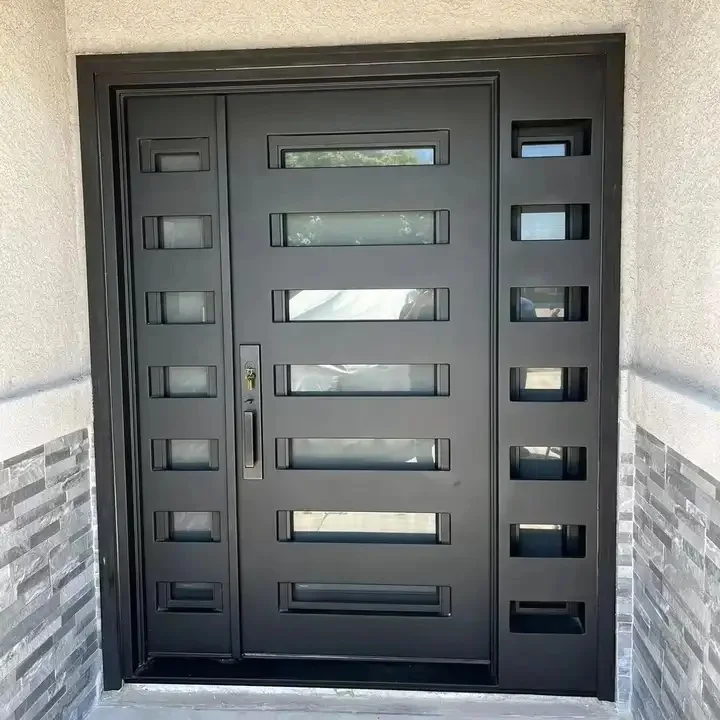 Customized Luxury Art Carving Black Heavy Duty Wrought Iron Patio Door