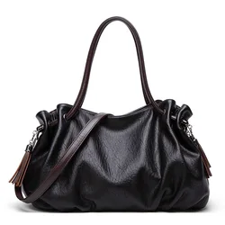 New Fashion Large Capacity Tassel Style Soft Leather Lady Shoulder Bag Women Handbags