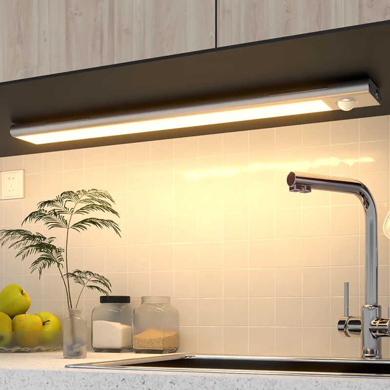 Modern 6000K LED Kitchen Under-Cabinet Light Ultra-Thin Rechargeable with Motion Sensor Night Surface Mount Battery Light