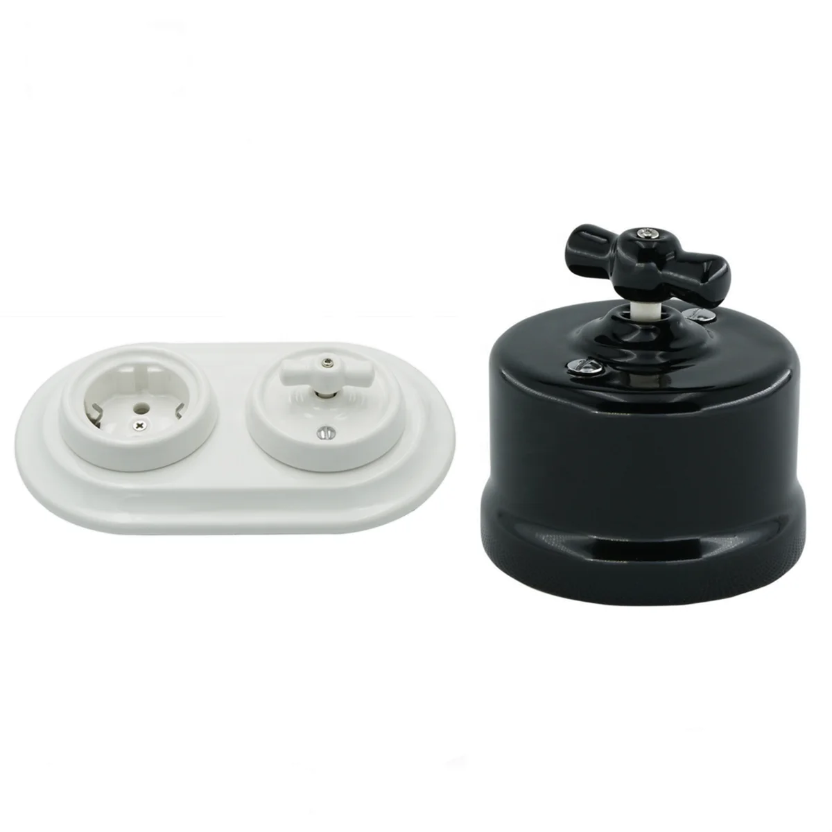 250V 10A white porcelain rotary switch/retro black ceramic electrical wall switches/vintage porcelain schuko socket