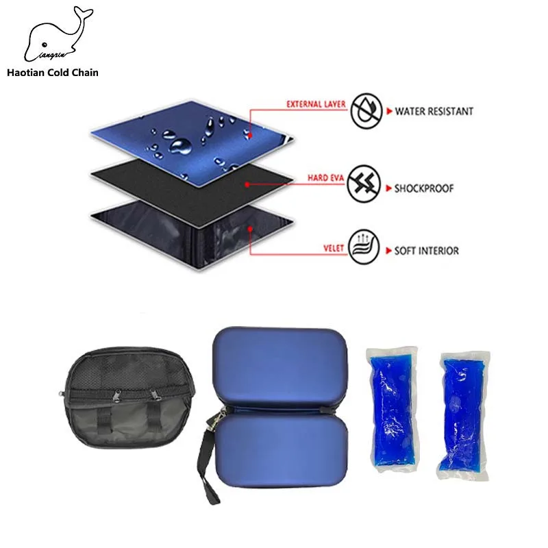 Customized Hard Insulin Cooler Travel Case with 2 Reusable Ice Packs and Temperature Detection Strip Use for Daily Life and Trip