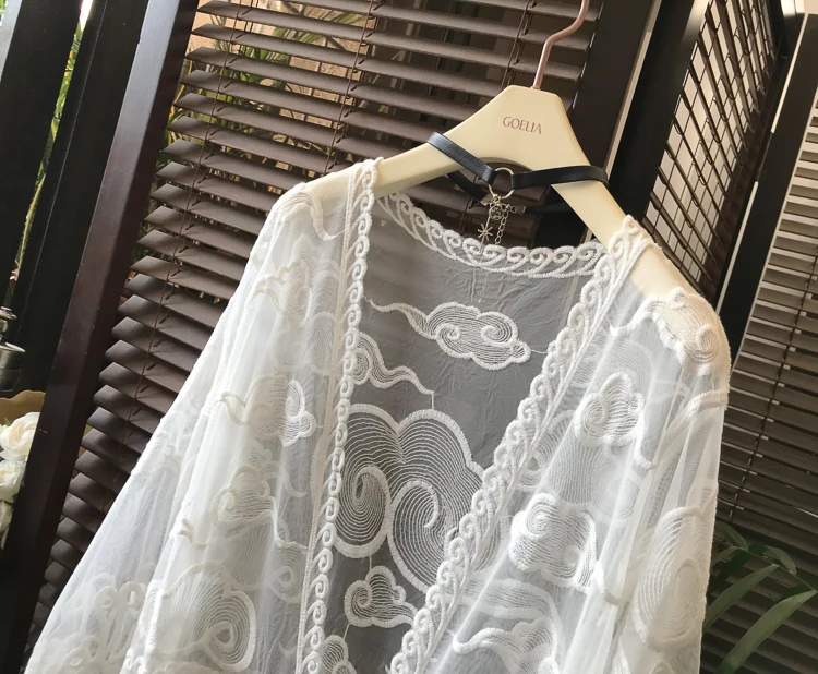 Chinese Long Hollow out Gauze Cover-ups Women Clothing 2021 Spring New Loose Sun protection Open Stitch kimono