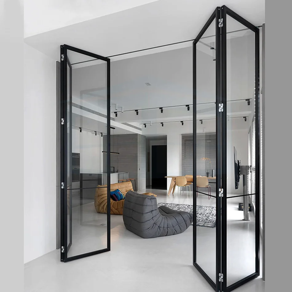 Narrow Edge Glass Folding Door Hanging Rail Sliding Door Aluminum Alloy Bi-fold Doors