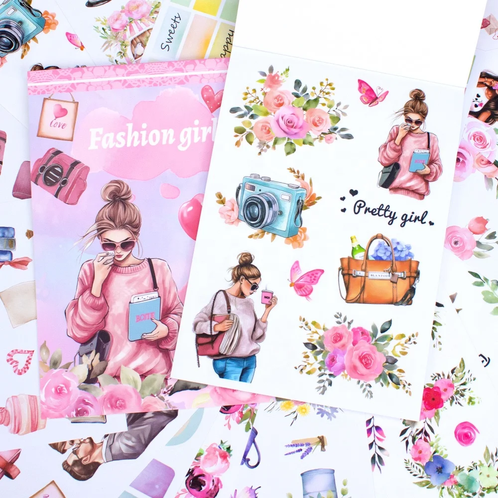 2024 NEW 20Sheets Europe and America Series Fashion Girl Flowers A5 Sticker Book