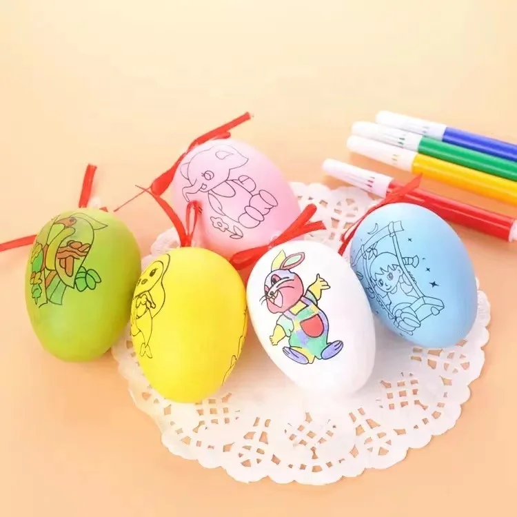 Amazon hot sale Plastic Easter decoration DIY Eggs with 4 Color Pens Kids Toy Doodling Easter egg