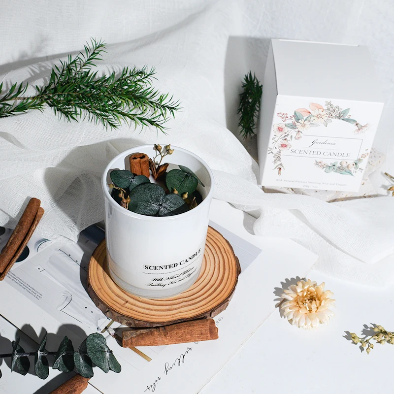 Custom Logo Wholesale Christmas Gift Natural Exquisite Luxury Dried Flower Scented Candle For Hotel And Apartment