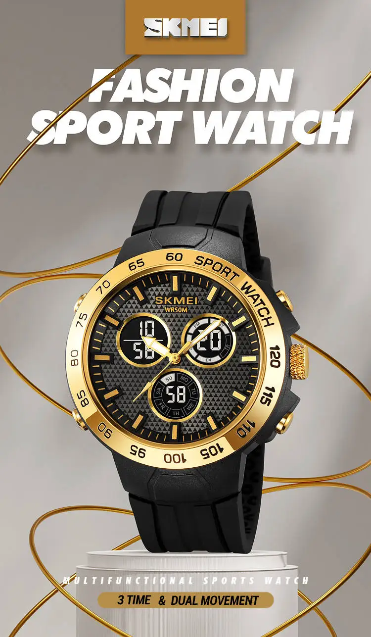 Skmei 2106 fancy odm men digital watch best Silicone strap water resist double display  sports watch manufacturer