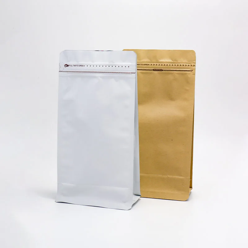 Hot Sale flat box block bottom side gusseted 1kg coffee bags with valve and zipper