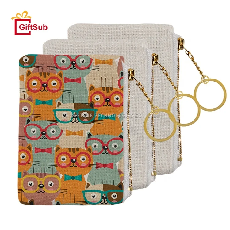 New Arrivals Customized Sublimation Blank Linen Makeup Cosmetic Bags Small Pouch Coin Purse With Gold Zipper