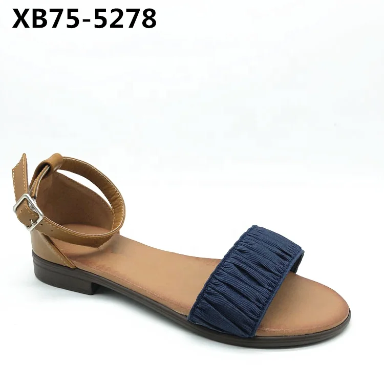 2020 navy woman shoes new designs flat sandals girl footwear around gold material machine deep color Comfortable casual